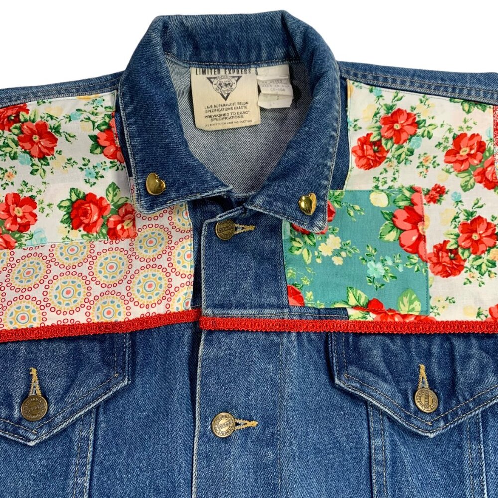 Denim Jacket Patchwork Flowers Pioneer Country Gi… - image 3